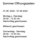 Sommer Öffnungszeiten